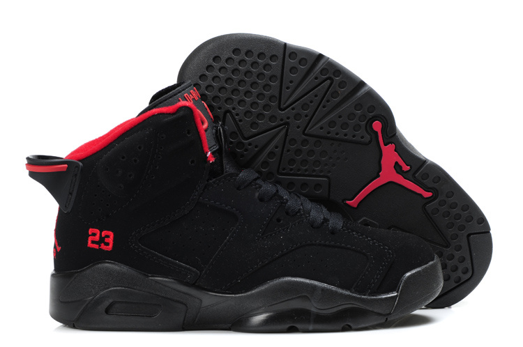 Comfortable Air Jordan 6 Black Red For Kids - Click Image to Close